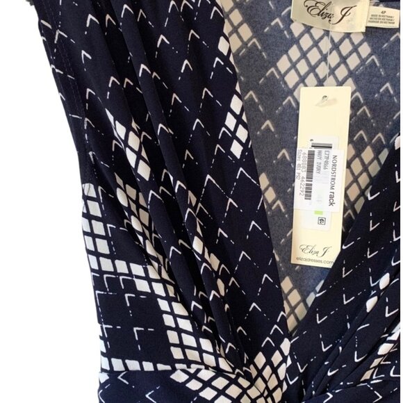 •SOLD•ELIZA J Navy Blue + White Print Knot Front Sleeveless Maxi Length Dress - Picture 6 of 9